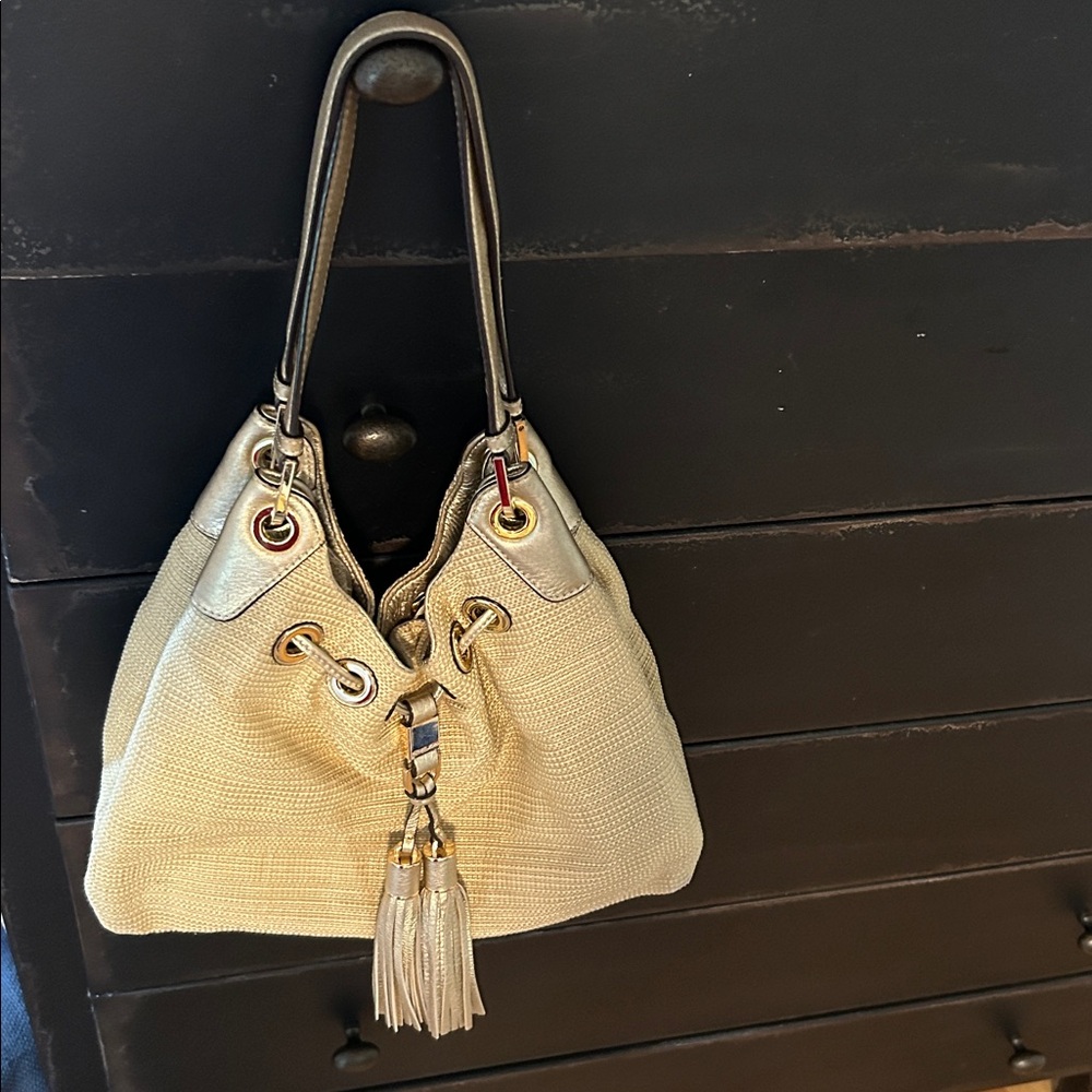 Michael Kors Gold and Cream Tote Bag